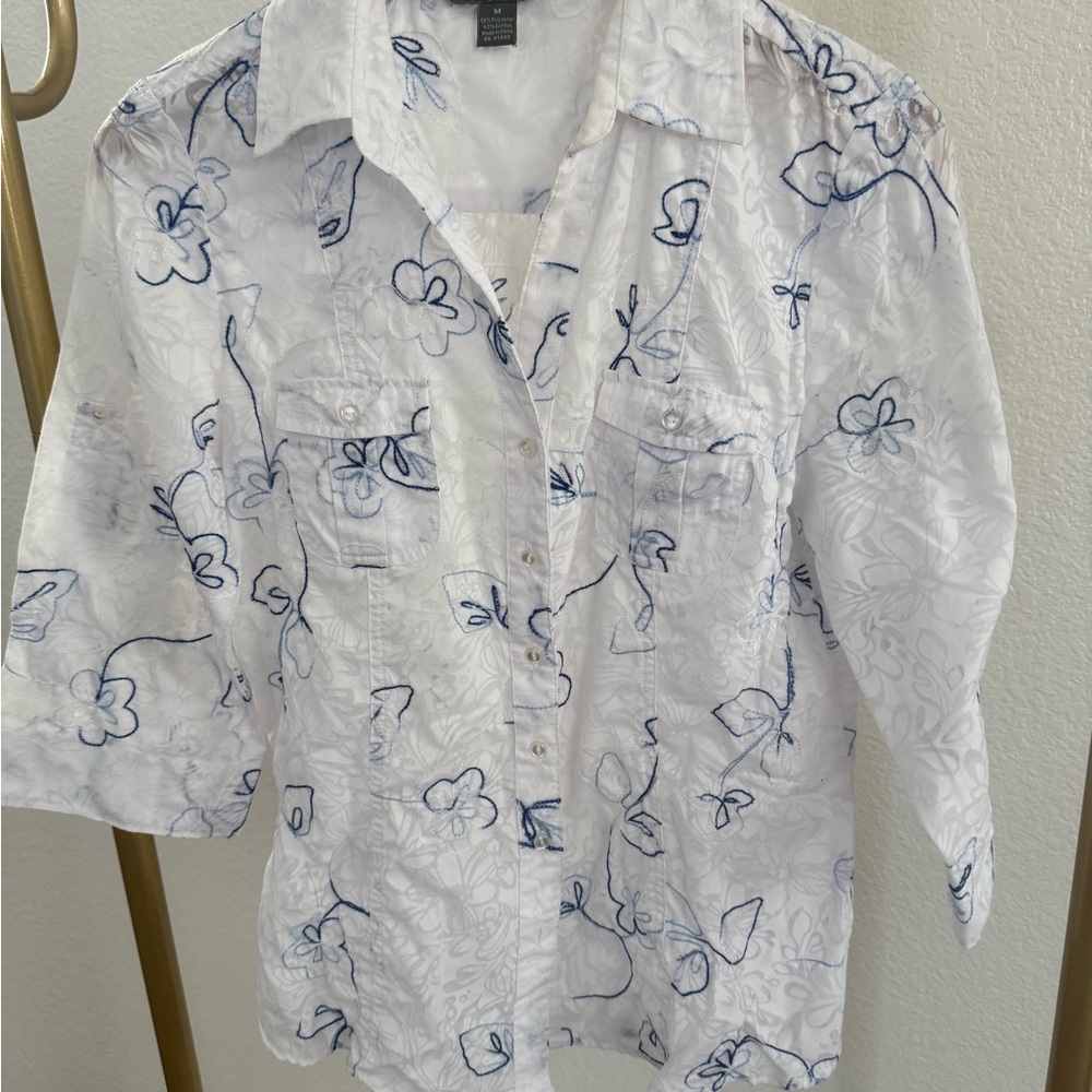 White and Blue Floral Shirt